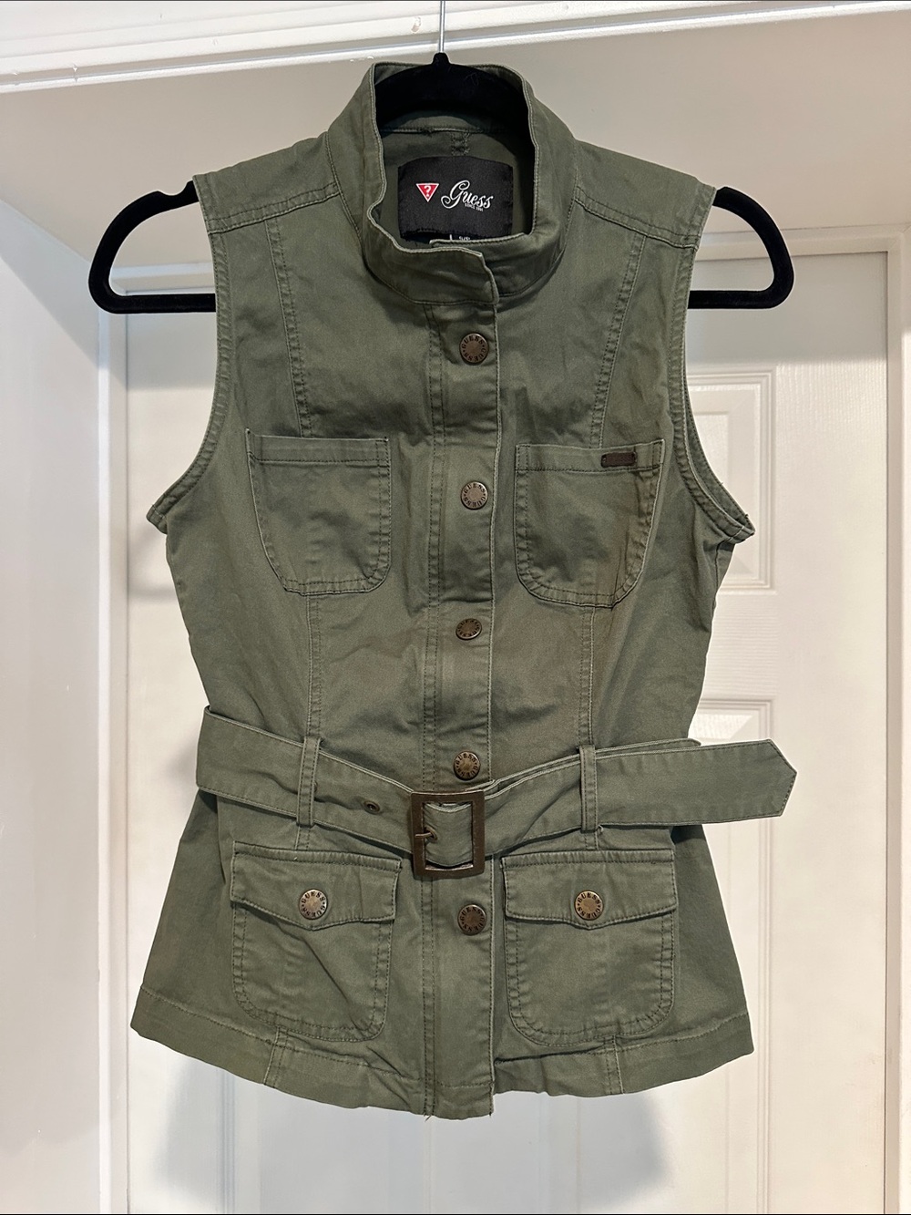 Guess Olive Green Belted Sleeveless Vest